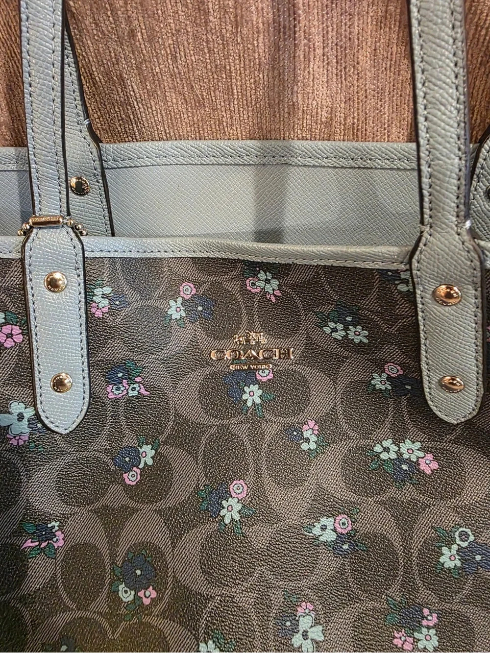 Coach Blue Floral Reversible Signature Tote